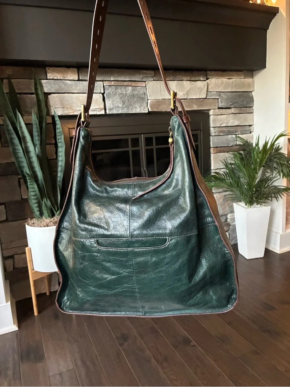 Hobo Marley Leather Shoulder Hobo Bag Deep Green